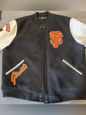 Mens Black/White San Francisco Giants Varsity Logo Full-Zip Jacket 2XL